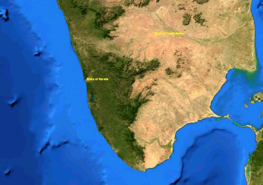 Image_sat : Région du Kerala vue par satellite Landsat – World Wind – NASA