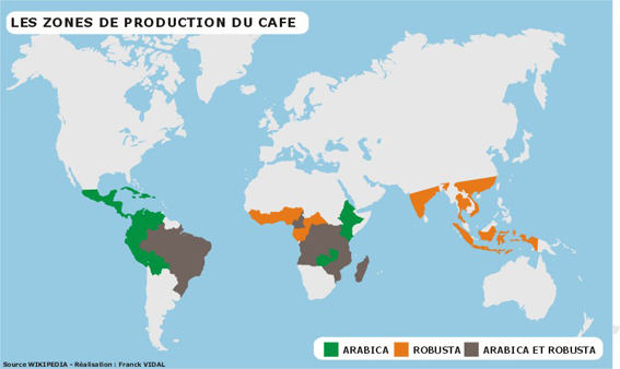 Les zones de production de café