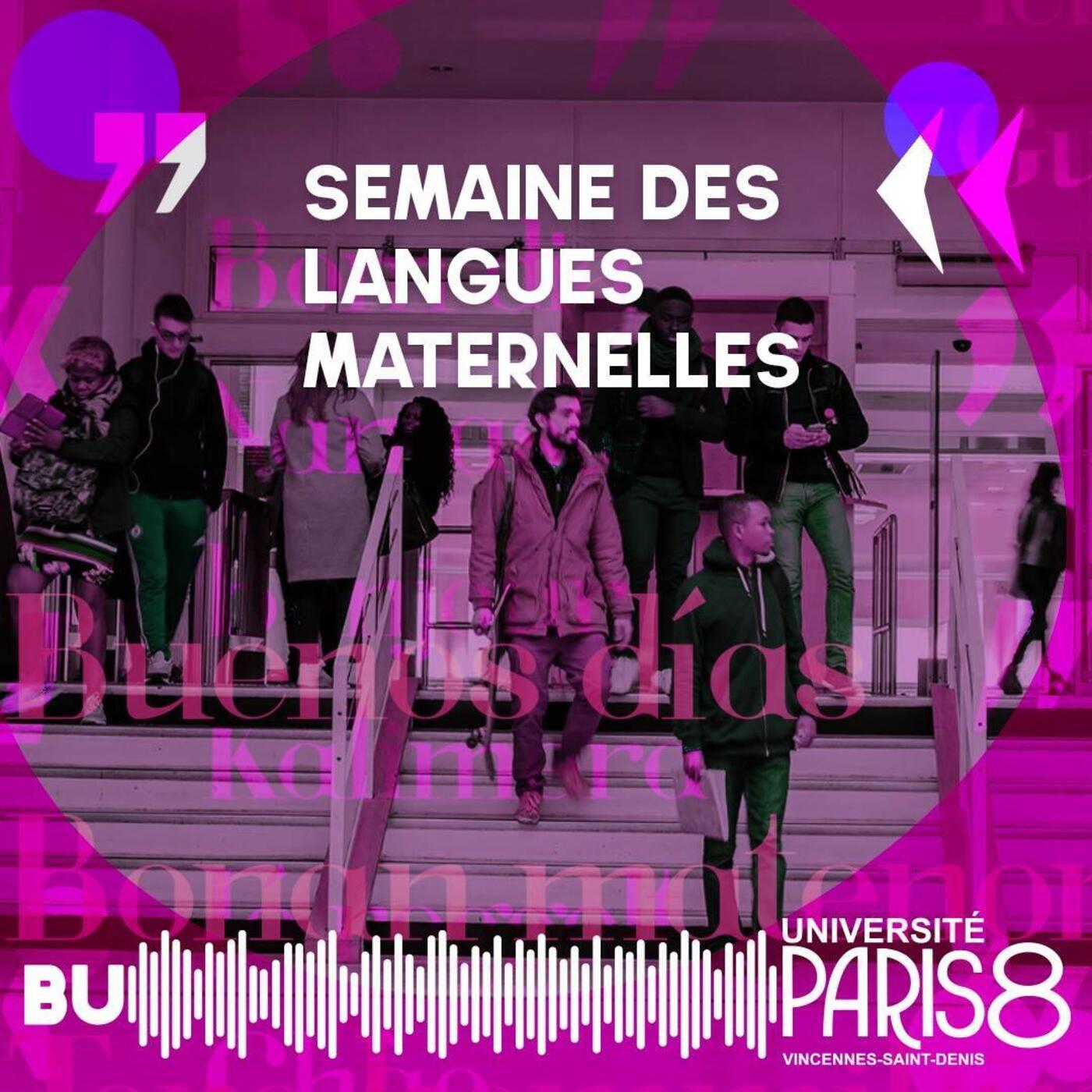 Logo podcast semaine-des-langues-maternelles avec l'entrée de la bibliothèque universitaire