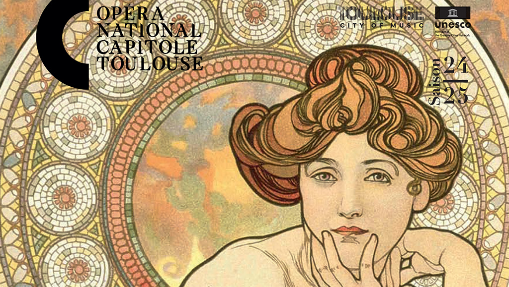 Image représentant une femme dans un style belle époque avec inscription "Opéra National Capitole Toulouse"