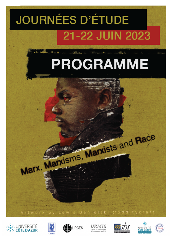 Affiche de l’événement avec la tête de profil d'un personnage de peau noire, sur fond kaki