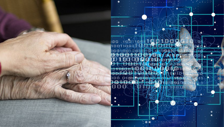 Bandeau avec titre une image avec deux mains dont une âgée et une image du monde numérique