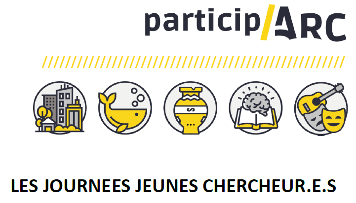 Image représentant le logo de Particip-Arc, des vignettes illustrant plusieurs disciplines culturelles, et le titre "journées jeunes chercheur.es"