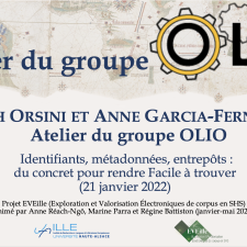 « Identifiants, métadonnées, entrepôts : du concret pour rendre Facile à trouver » (janvier 2022), Sarah Orsini, atelier du groupe OLIO