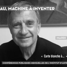 Affiche de la conférence d'Yves Agid. Une photographie en noir et blanc représente Yves Agid.
