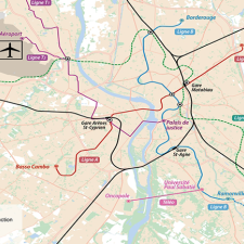 Carte représentant l'articulation RER-métro-Tramway dans la métropole toulousaine