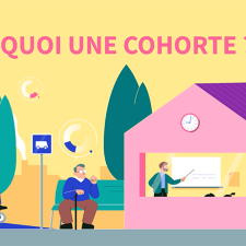Image avec des gens dans la rue et une école, avec le titre de la vidéo : "C'est quoi une cohorte?"