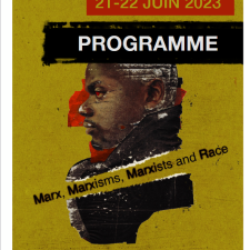 Affiche sous fond kaki avec une tête d'un personnage de peau noire