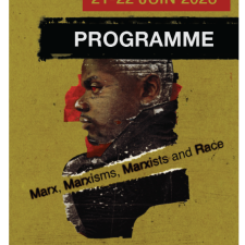 Affiche de l’événement avec la tête de profil d'un personnage de peau noire, sur fond kaki