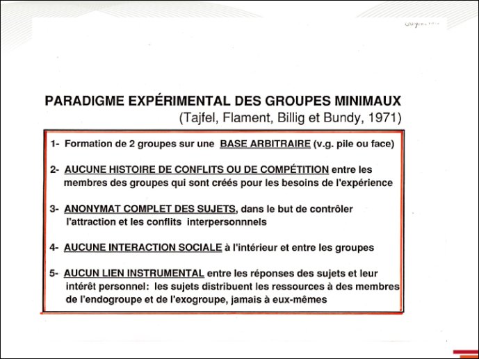 Paradigme expérimental des groupes minimaux