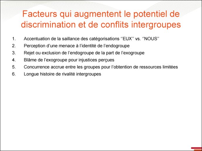 Facteurs d'augmentation de discrimination et de conflits