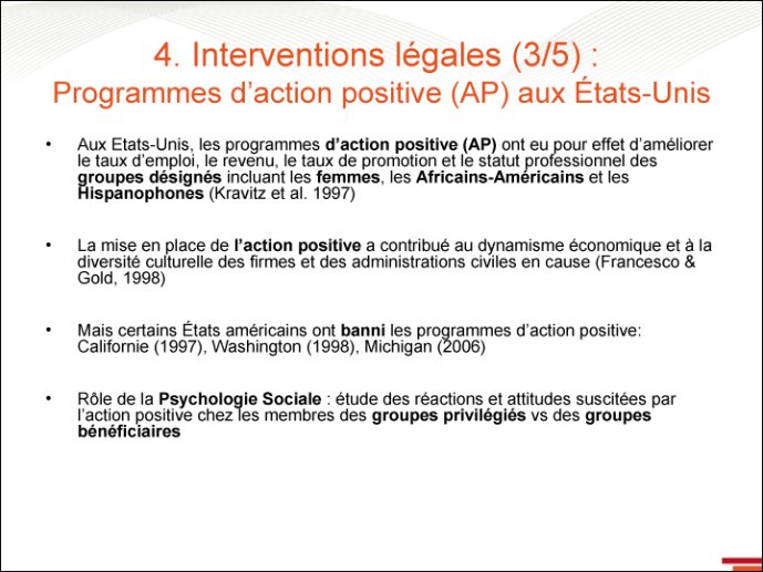 Intervention légale - 3 - Programmes d'action positive aux Etats-Unis