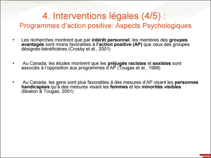 Programmes d'action positive : Aspects psychologiques