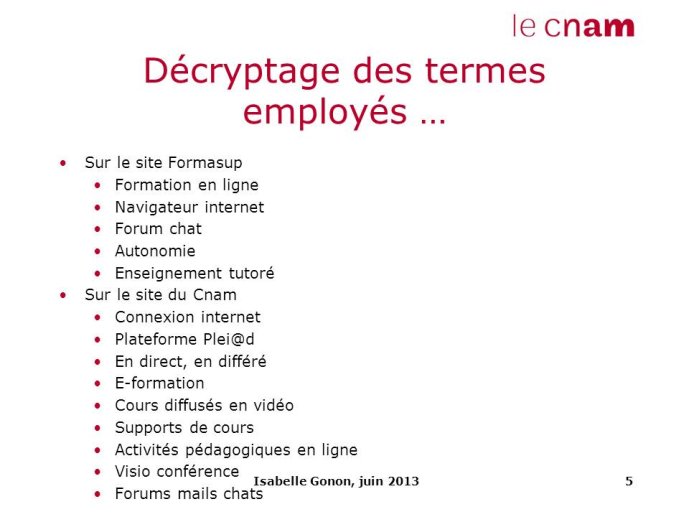 Décryptage des termes employés