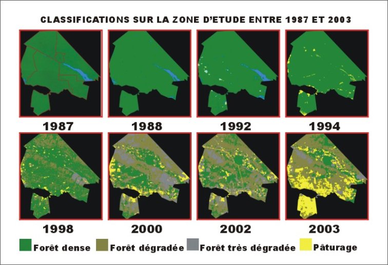 Classifications d’images satellitaires entre 1987 et 2003 sur la zone d’étude