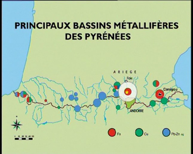 Carte des bassins métallifères des Pyrénées