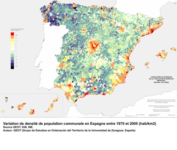 Variation de densité de population annuel entre 2001 et 2005 (hab/km2)