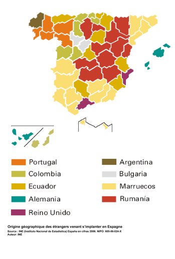 Origine géographique des étrangers venant s'implanter en Espagne