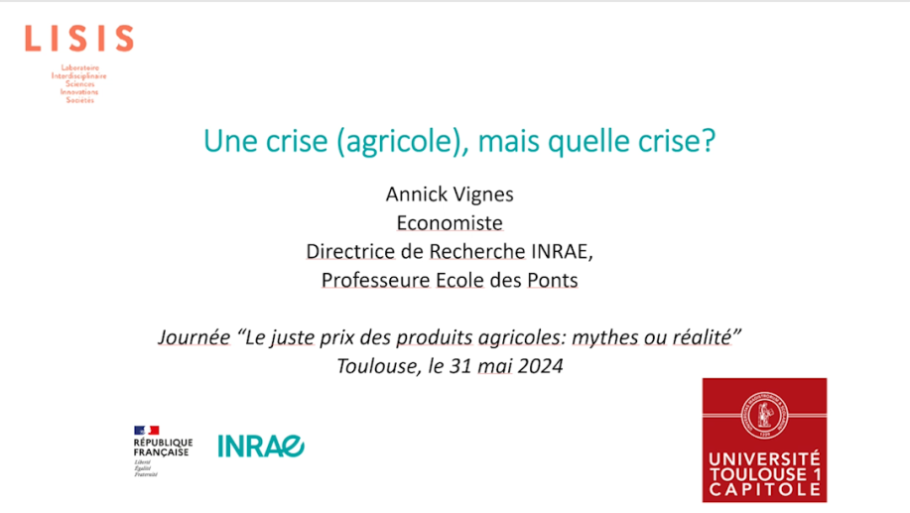 "Qu'est-ce qu'une crise agricole ?", Annick Vignes, INRAE, diapo 1_Diapo 1