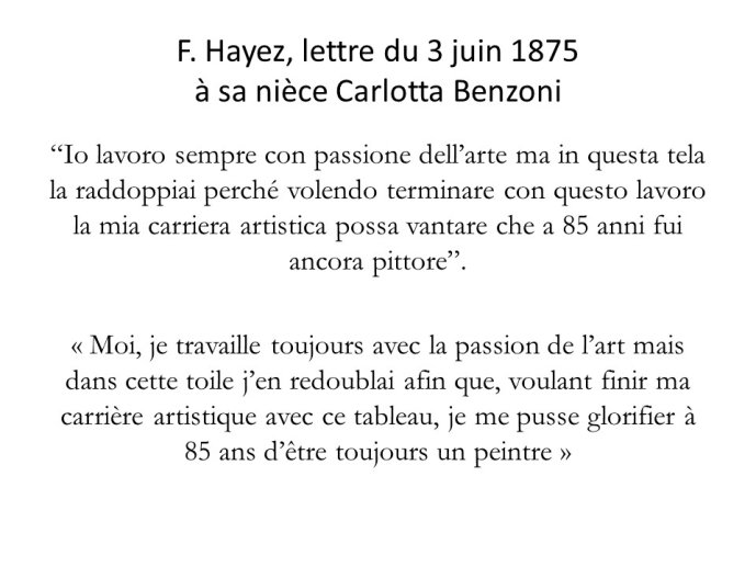Diapo 38 F. Hayez, lettre du 3 juin 1875 à sa nièce Carlotta Benzoni
