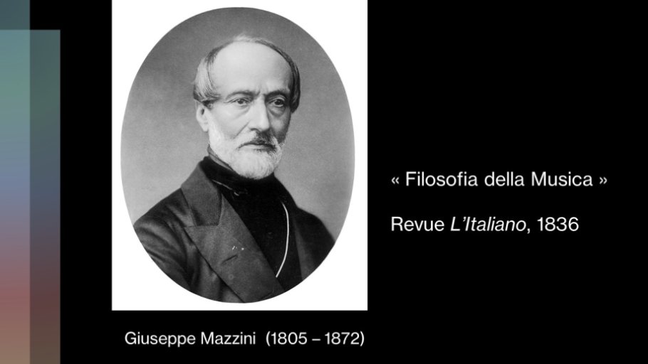 Diapo 6 Giuseppe Mazzini  (1805 – 1872) ; « Filosofia della Musica »  Revue L’Italiano, 1836