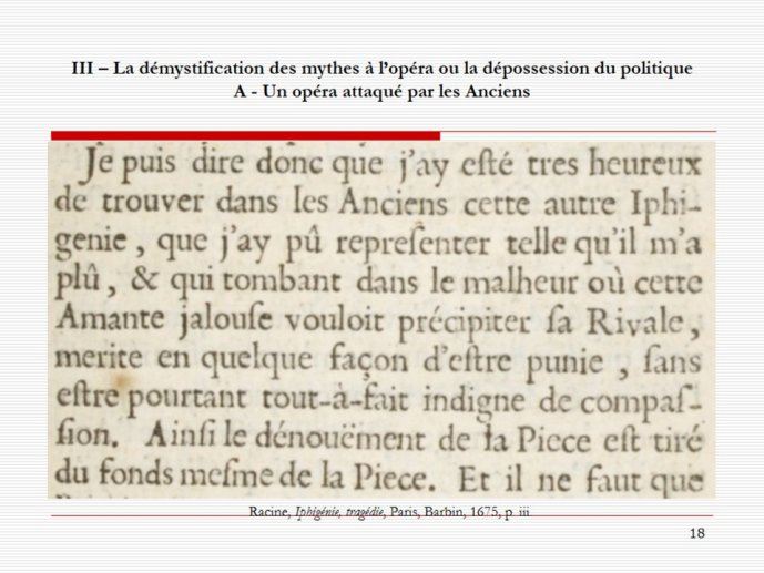Diapo 18 Racine, Iphigénie, tragédie, Paris, Barbin, 1675, p. iii.