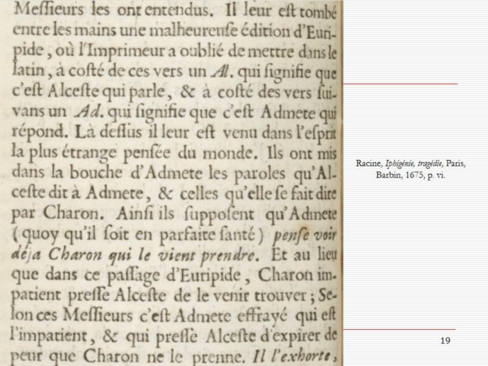 Diapo 19 Racine, Iphigénie, tragédie, Paris, Barbin, 1675, p. vi.