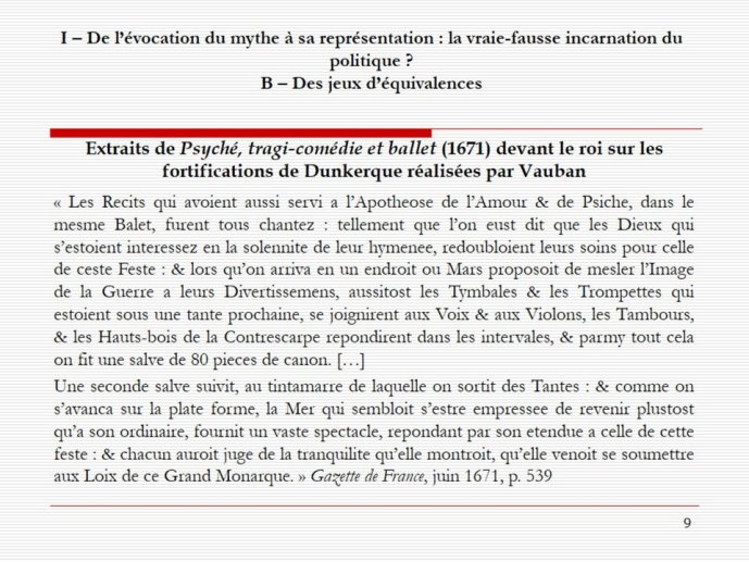 Diapo 9 Extraits de Psyché, tragi-comédie et ballet (1671) devant le roi sur les fortifications de Dunkerque réalisées par Vauban