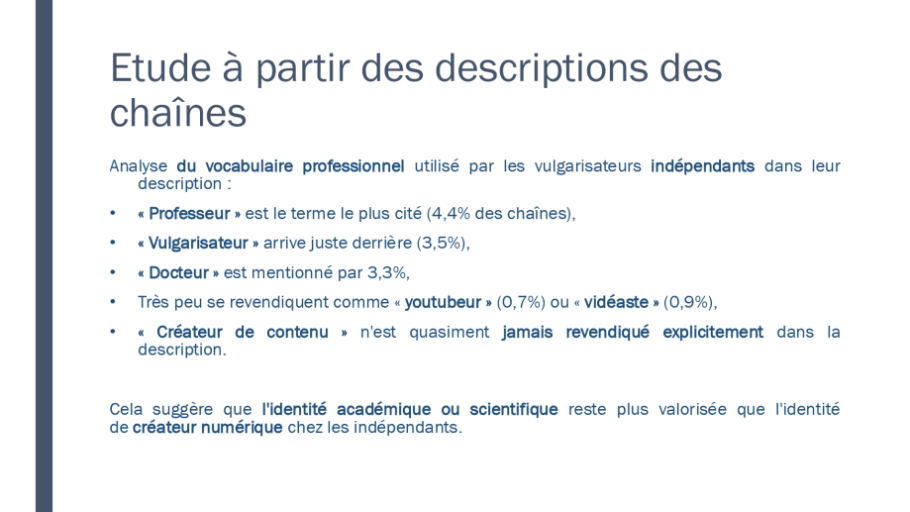 Diapo 15 Etude à partir des descriptions des chaînes