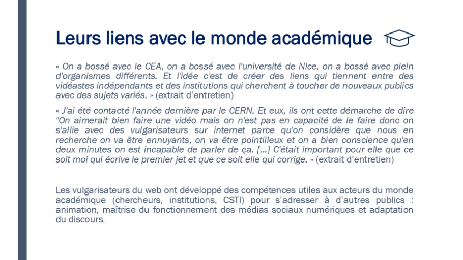 Diapo 19 Leurs liens avec le monde académique