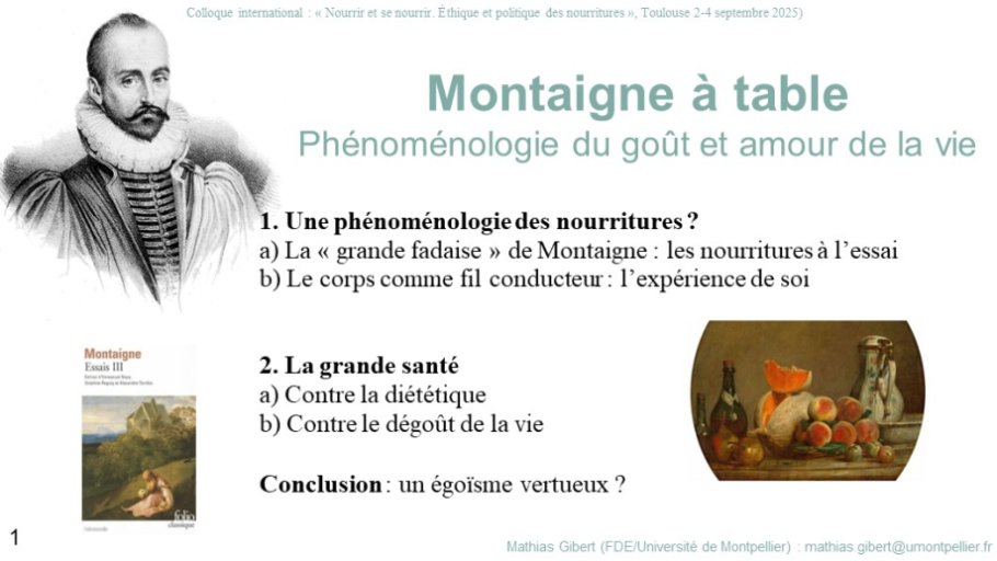 Diapo 1 Montaigne à table : plan de la conférence