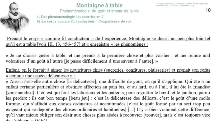 Diapo 10 1. Une phénoménologie des nourritures ? b) Le corps comme fil conducteur : l’expérience de soi