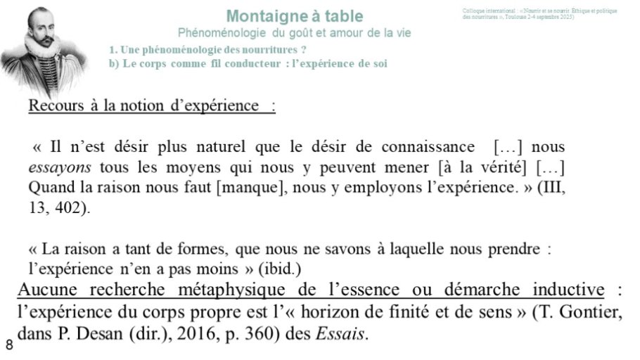 Diapo 8 1. Une phénoménologie des nourritures ? b) Le corps comme fil conducteur : l’expérience de soi