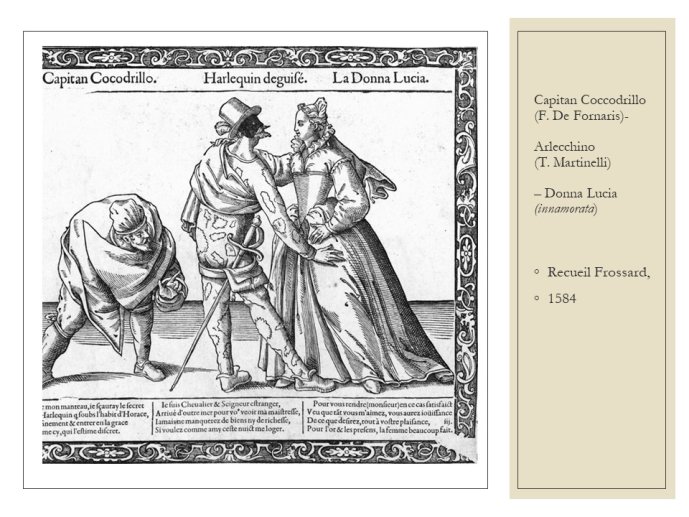 Diapo 26 Capitan Coccodrillo (F. De Fornaris)- Arlecchino (T. Martinelli) – Donna Lucia (innamorata)