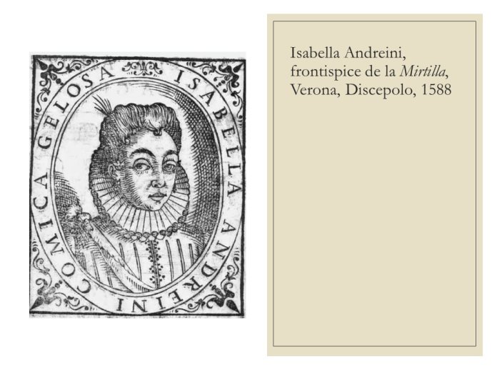 Diapo 34 Isabella Andreini, frontispice de la Mirtilla, Verona, Discepolo, 1588
