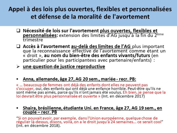 Diapo 18 - Appel à des lois plus ouvertes, flexibles et personnalisées et défense de la moralité de l'avortement