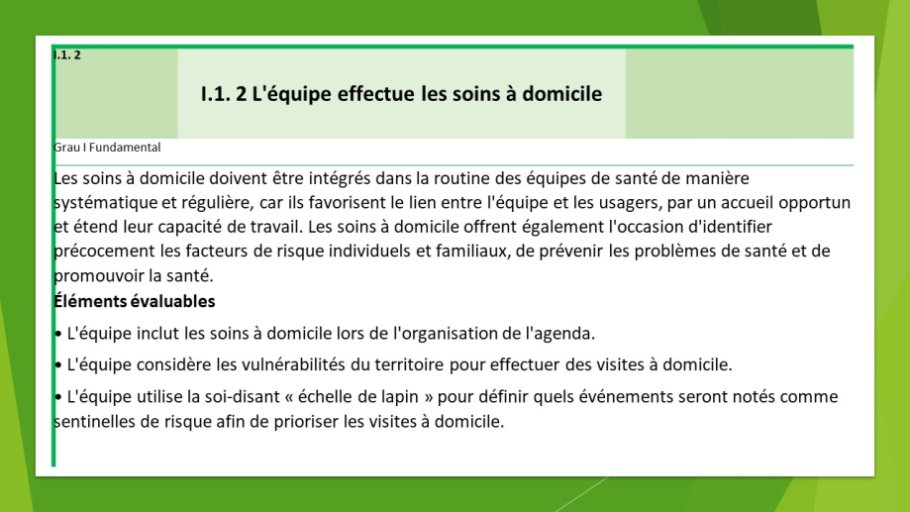Diapo 12 I.1. 2 L'équipe effectue les soins à domicile