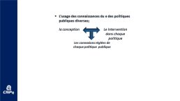 Diapo 6 L’usage des connaissances du e des politiques publiques diverses;